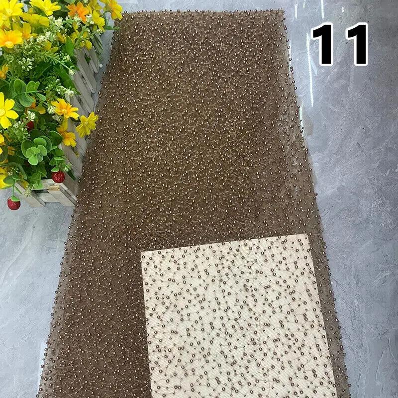 90x125cm Luxury Embroidery Pearl Sequin Loose Bead Fabric DIY Handmade Dress Material High Quality Handmade Pearl Beads Mesh