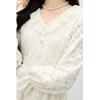 Qiusbuiyiren French Retro V-Neck Ruffle Lace Knit Dress