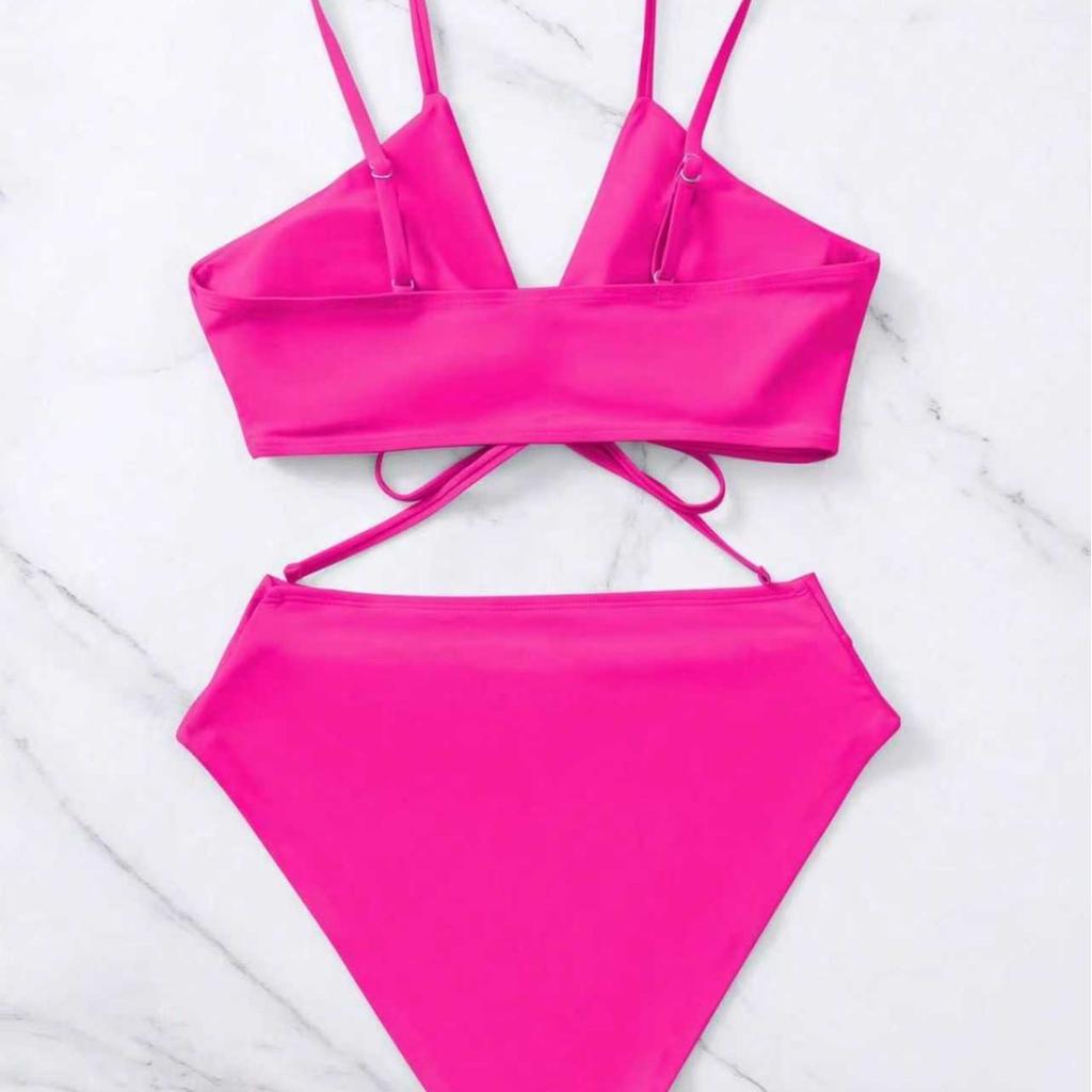1011 new bikini European and American solid color lace-up sexy bikini split swimsuit swimsuit women