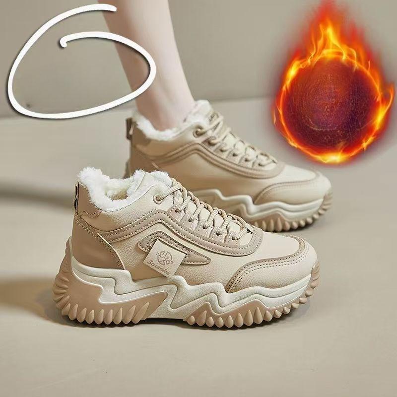 Women's Cotton Boots Daily 2026 Winter New Plush Warm Cotton Shoes Platform Lace Up Height Casual Sports Women Vulcanized Shoes