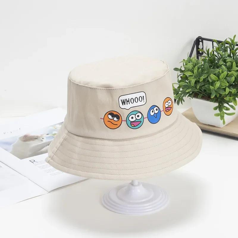 

Korean Cute Cartoon Children Bucket Hats Boys Girls Outdoor Sun Hats Kids Caps with Windproof Rope Kids Accessories 1-6years old бежевый