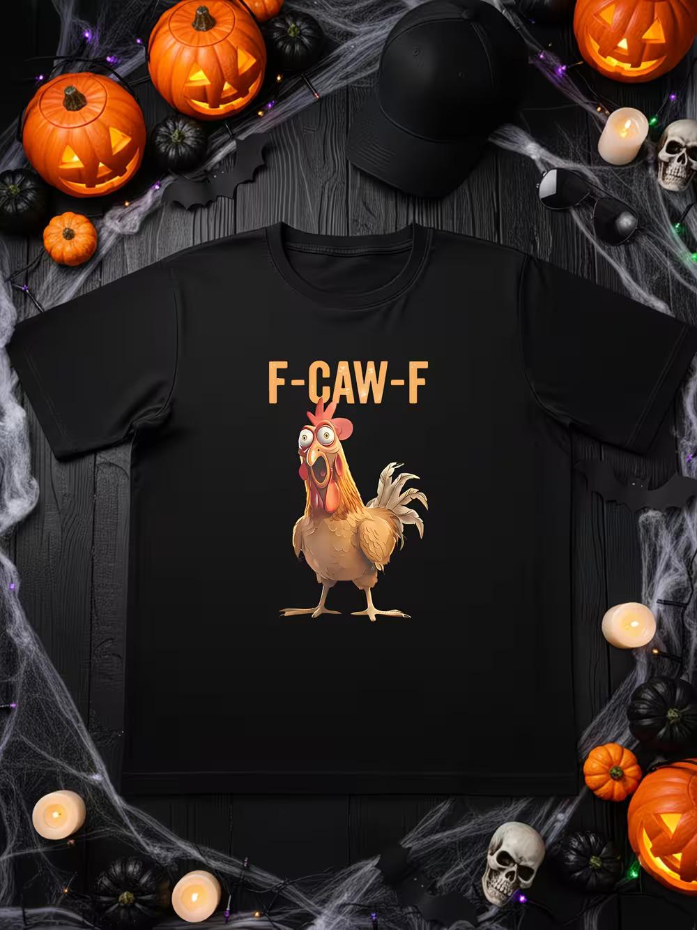 Men S Funny Rooster Graphic T-Shirt - F-Caw-F Cartoon Chicken Design M