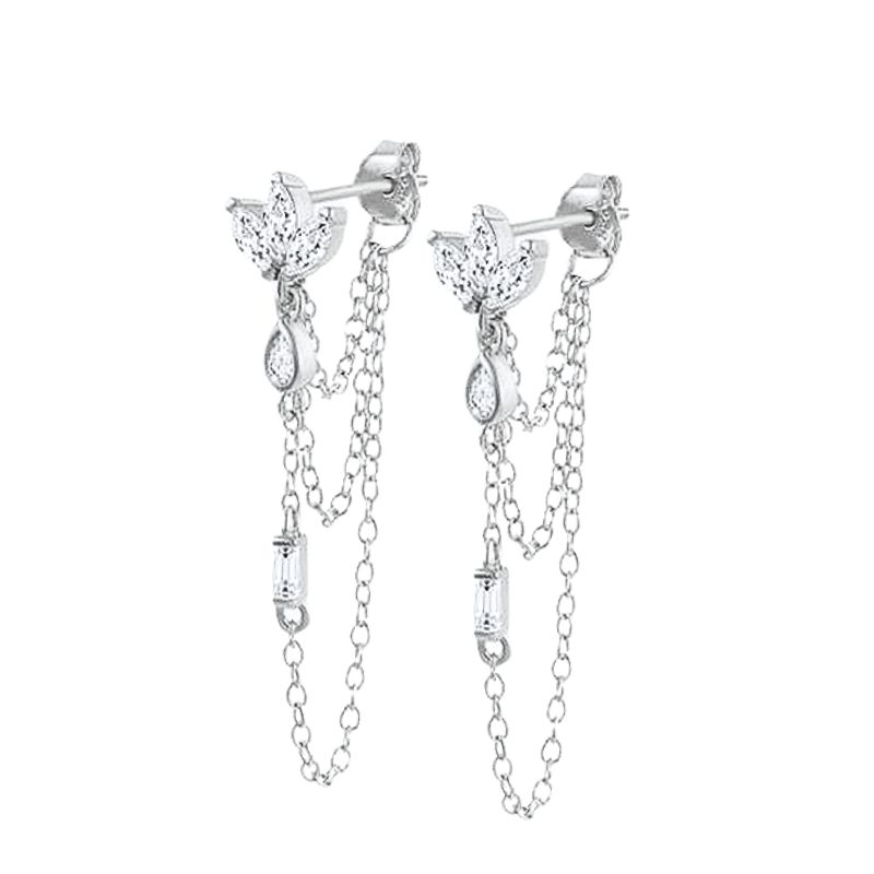 925 Silver Needle Long Chain Stud Earrings For Women Exquisite Zircon Geometric Tassel Pendant Earrings Luxury Jewelry