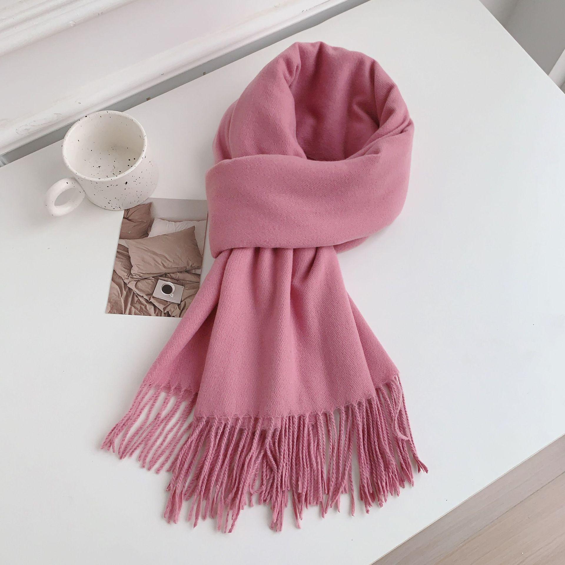 

34 цвета, зима 2024, новый высококачественный искусственный кашемировый кисточкой однотонный шарф для женщин, универсальный темпераментный платок-шарф 185*70cm