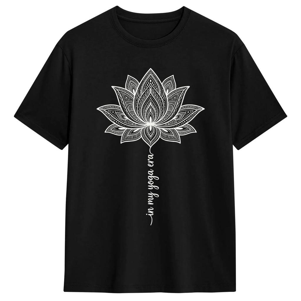 Lotus Flower Yoga Meditation Breathe Cotton Tshirt For Adult Summer Vintage Tshirts Harajuku Tee Shirt Oversized Print Clothes
