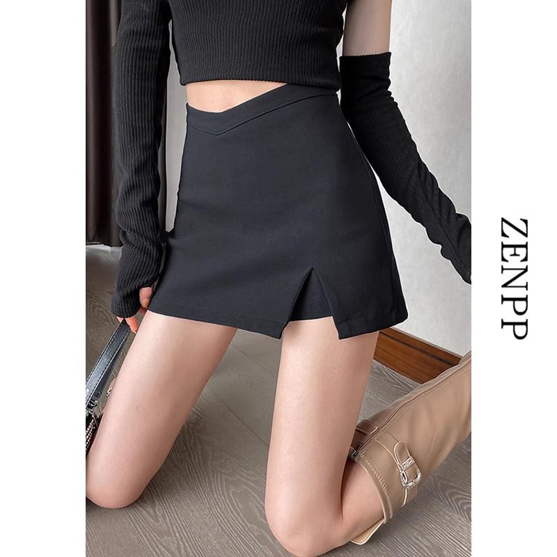 

Черная миди-юбка А-силуэта с высокой талией для женщин - Летняя облегающая юбка с разрезом, стройнящая фигуру S