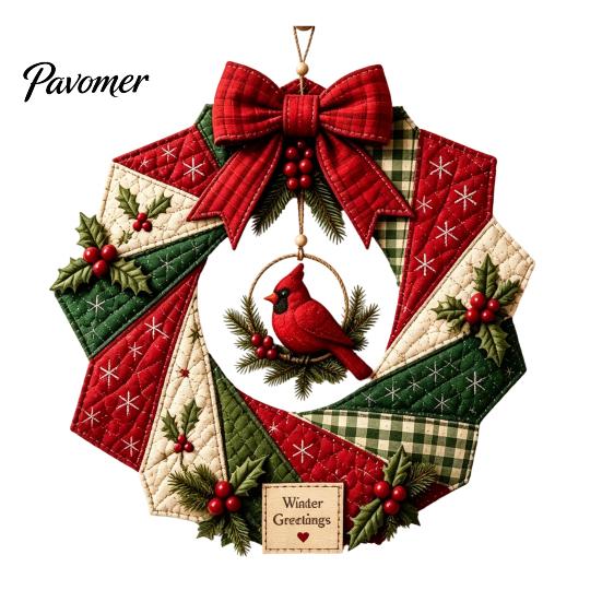 DIY Patchwork Craft Supplies Wreath Kit, Christmas Sewing Seasonal Patterns, Farmhouse Style Crafts Fabric Kit for Adults, Front Door Wall Decor