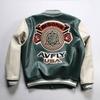 AVFLY leather baseball jersey men's stand-up collar towel embroidery leisure sports plus size cowhide leather jacket