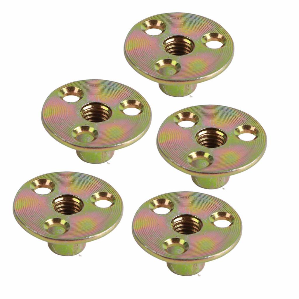 5 Pcs T Nut Flange 3 Hole Galvanized Iron Furniture Fixing Tee Round Base NutM10