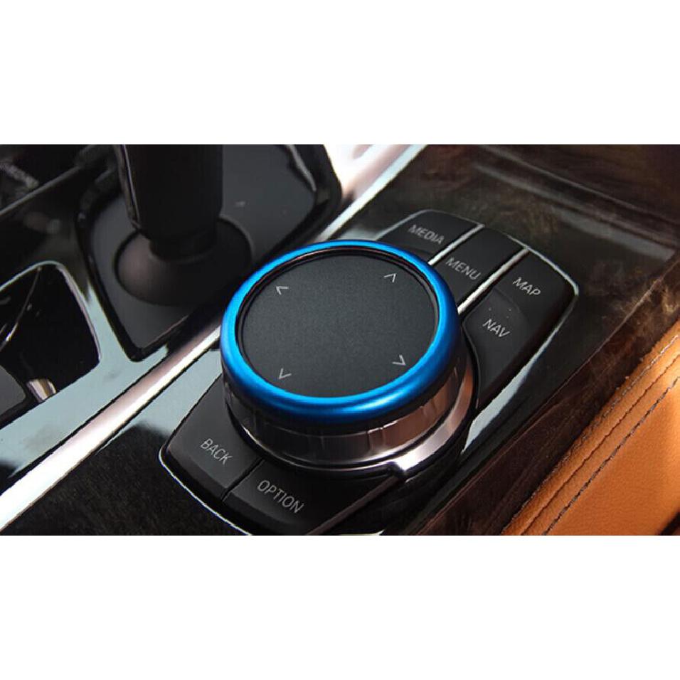 For BMW 5 Series 2018- Blue Aluminum Multimedia Knob Button Frame Trim 1PCS
