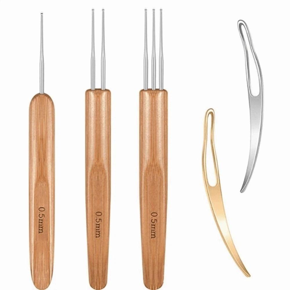 3/6Pcs Bamboo Grip Hair Loc Tool 1/2/3 Head Crochet Needles DIY Sewing Accessories