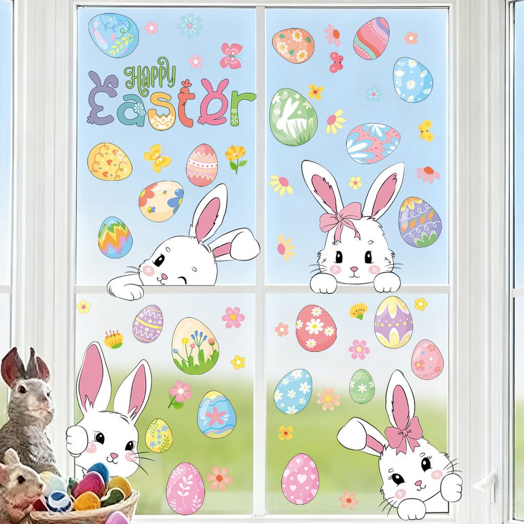 Easter Bunny with Eggs Static Cling Window Stickers for Glass Decoration 2026