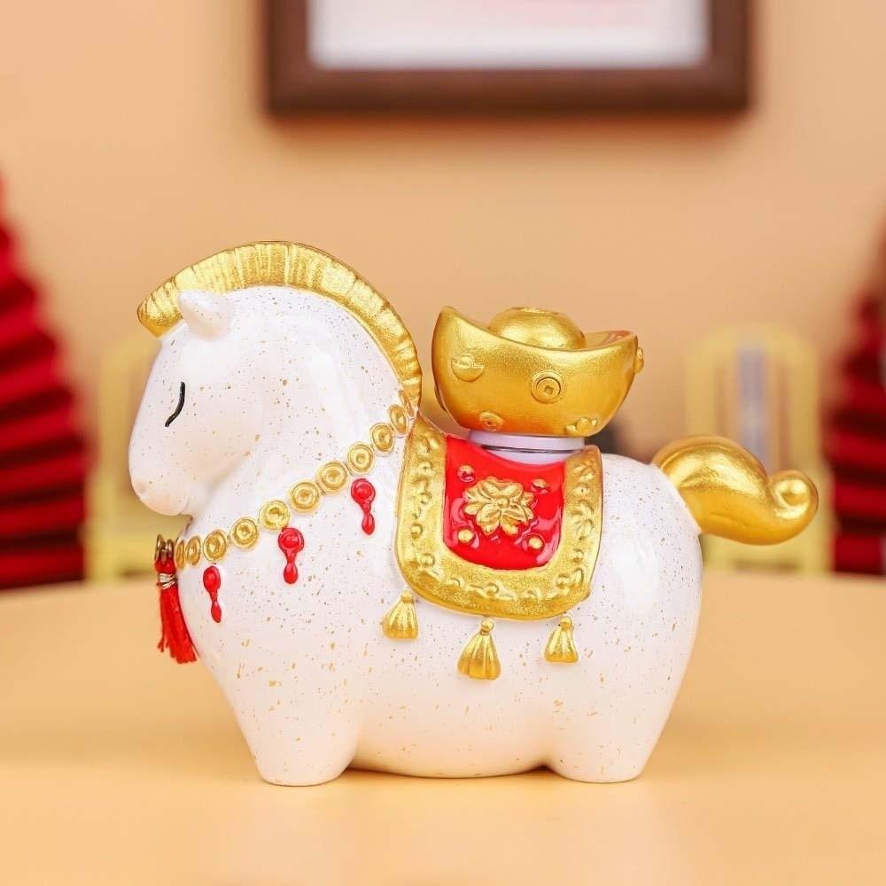 Resin 2026 Horse Year Mascot Chinese Style Table Decoration Zodiac Horse Figurines Horse Mascot Pony Car Interior Ornament