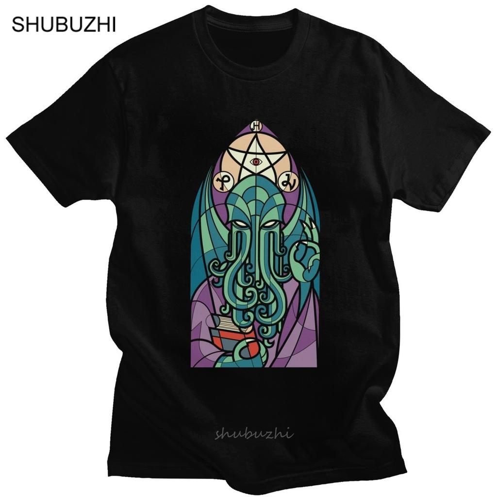 Handsome Church Of Cthulhu T Shirt Men Short Sleeve Cotton TShirt Graphic HP Lovecraft Tee Miskatonic Tshirt Designer Apparel