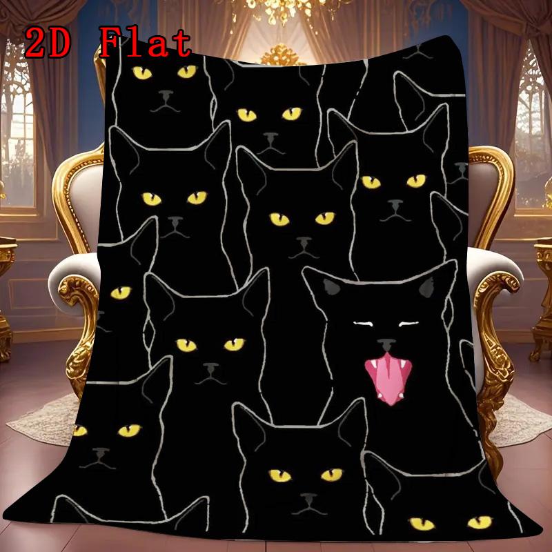 Multiple small black cats 2D Flat Pattern Flannel Blanket High quality All Seasons Warmth and Comfort Perfect for Christmas Gifts.