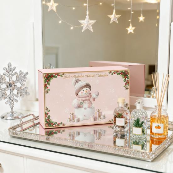 Yousheng Alphabet Snowman Advent Calendar 2025 26 Days Pink Acrylic Christmas Countdown Ornaments with Letters A to Z Cute Hanging Decor for Tree