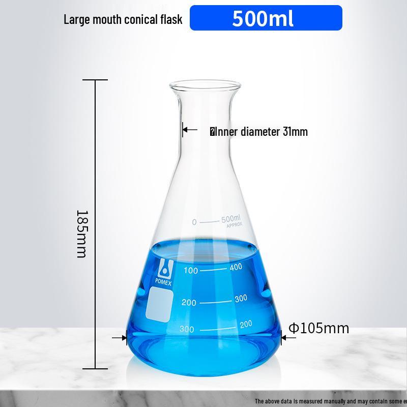 Pomex Shuniu Glass Erlenmeyer Flask: Conical, Straight/Wide/Flared Mouth, 100ml/250ml/500ml/1L Sizes.