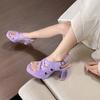 New Cut-out Sandals for Summer 2025 Women's Patent Leather Square Toe Thick Heel Fashionable Platform Women's High Heels