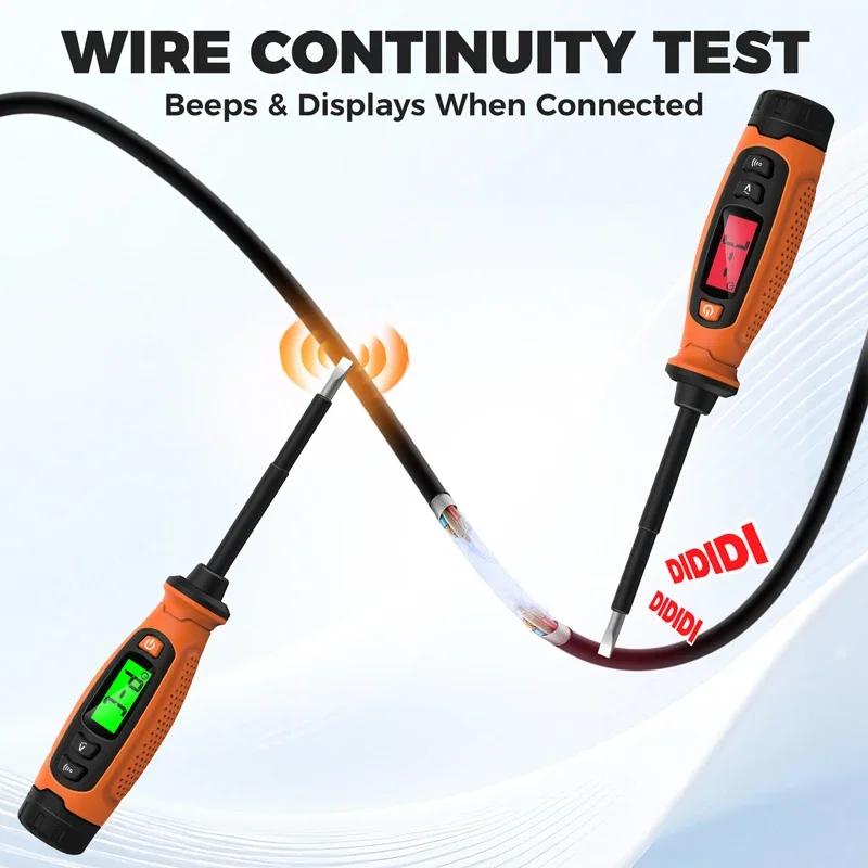 POROMETISTO Digital Voltage Tester Flathead Screwdriver Electrical Induction Circuit Test Pen with LCD Display and Buzzer Alarm