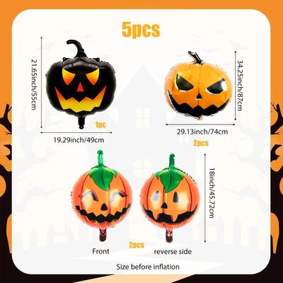 5 Ballons, Incluant des Ballons Citrouille Double Face et des Citrouilles Noires et Oranges, pour Décorations de Fête d'Halloween