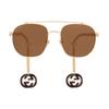 Gucci Maze Chain Square Frame Sunglasses Earring-style Design Loop Gold Frame Brown Lenses 58mm Round