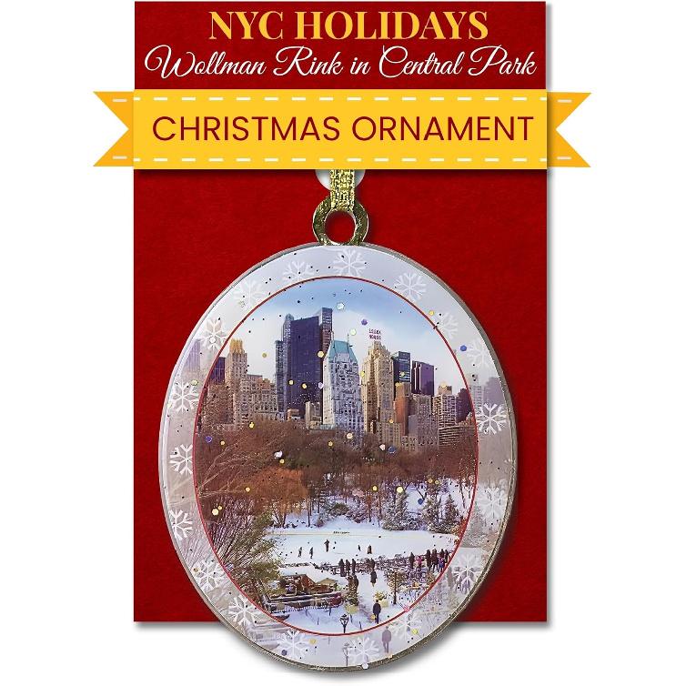 Brooklyn Bridge Snow New York Ornament - NYC Holiday Collectible, Double-Sided Brass with Glitter and Epoxy, Gift-Boxed, 2.5 x 3 Inch by ArtMalore