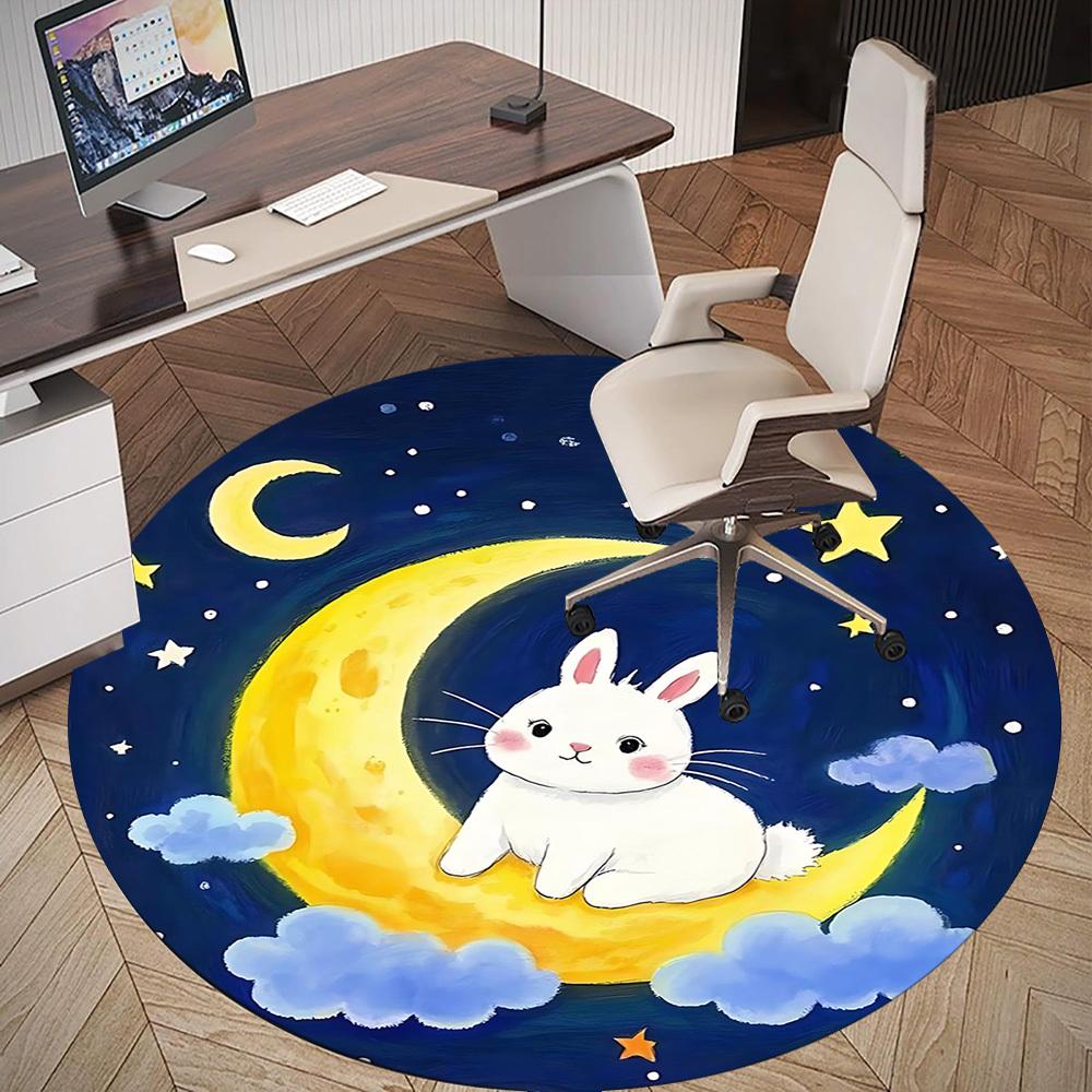 1pc Rabbit Moon Round Chair Mat Office Area Rug - Non-Slip, Floor Mat for Office, Bedroom, and Indoor Decor P127109
