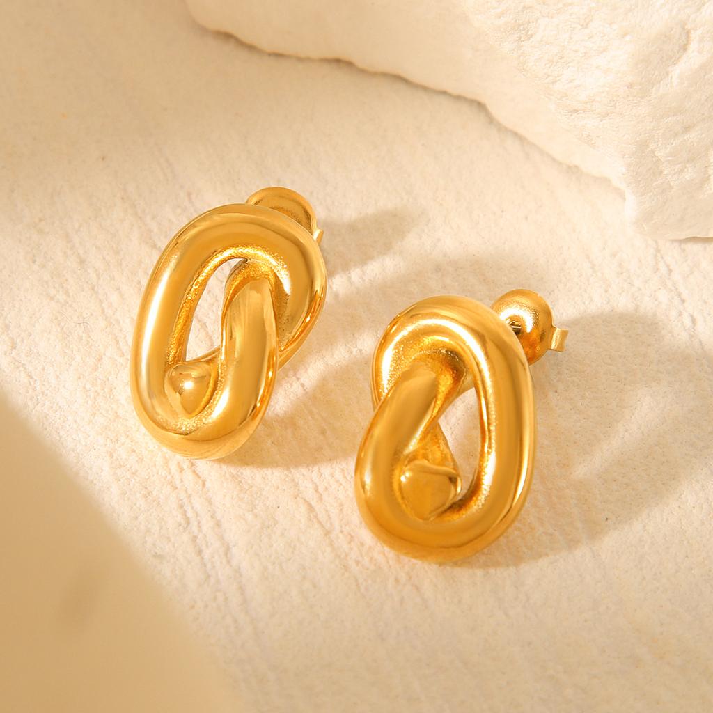 Exclusive Geometric Twisted Titanium Steel Studs, Stylish 18K Gold Stainless Steel Earrings for Women