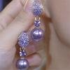 Cute Female Purple Pearl Zircon Stone Round Hoop Earrings Vintage Fashion Gold Color Wedding Jewelry For Women