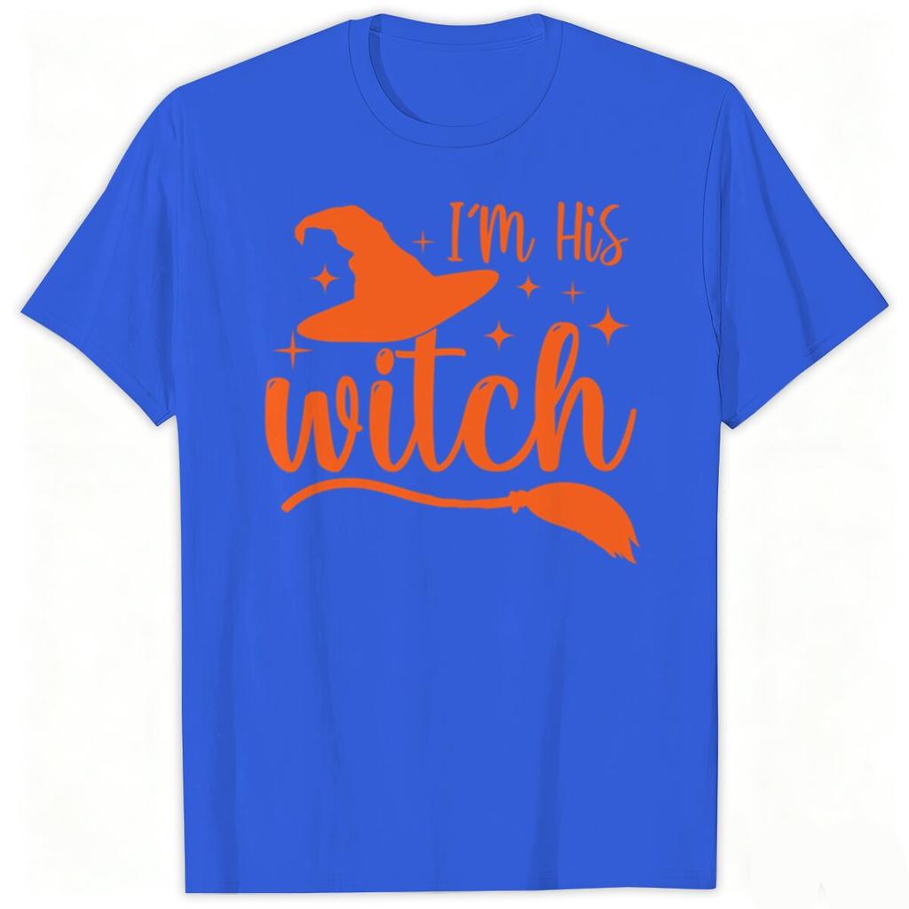 Im His Witch Im Her Boo Matching Couple T Shirts Halloween Ghost Witch Hat Broom Graphic Tees Party Outfit For Unisex Unisex