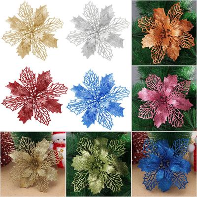 Artifical Glitter Christmas Flowers Home Xmas Ornaments Fake Flowers Christmas Tree Decorations