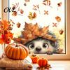 Static Window Decals of Forest Animals Autumn Sticker with Cute & Maple Leaves, Removable Harvest Pastoral Theme Art Festival Clings, Waterproof