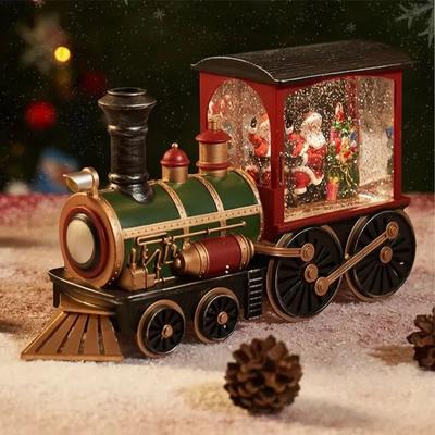 Weihnachtsabend-Spieluhr als Geschenk, bezaubernde wassergefüllte Weihnachtszug-Ornamente mit LED-Lichtern, Weihnachtsdekoration, CrystalBall
