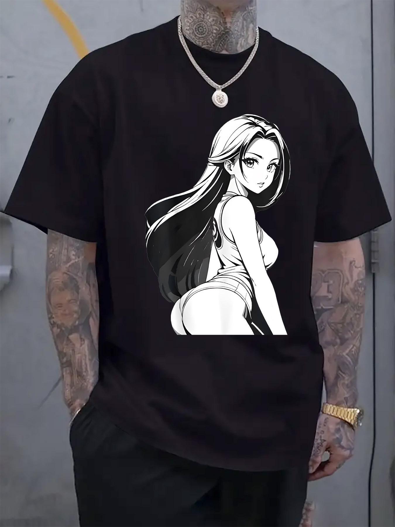 

Casual Short Sleeve T-shirt with Anime Girl Graphic Print - Regular Fit Round Neck Summer Tee S