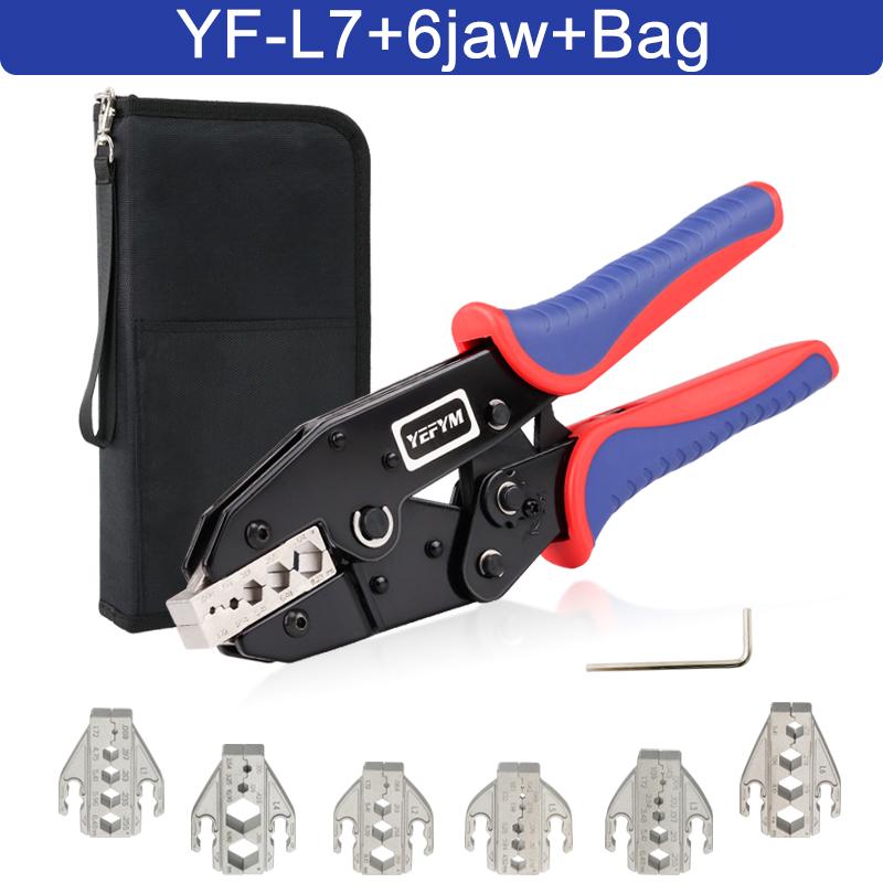YF-L7 Hand-Powered Coaxial Ratchet Crimp Kit with 6 Replaceable Jaws Customizable Tool Sets for RG Cable RF Connectors