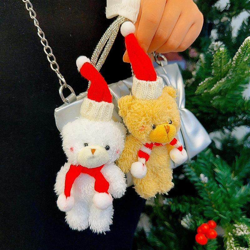 Christmas Cute Bear Plush Doll Christmas Tree Cake Home Decor DIY Bouquet Materials Ornament Animal Scarf Bear Soft Stuffed Toy