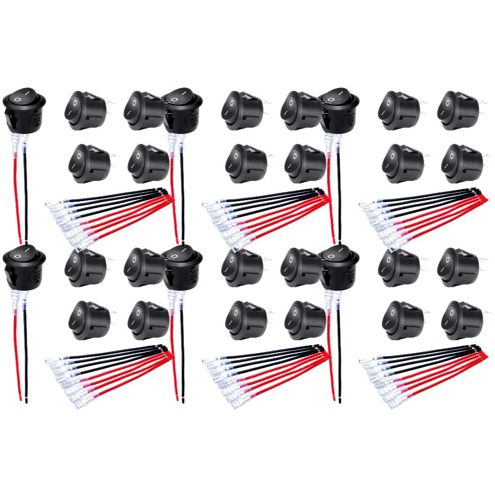 50-5pcs Car ON/OFF Round Rocker Switch with Cable Group Automotive RV Boats ON Off 20mm DC12V-24V Toggle Switch