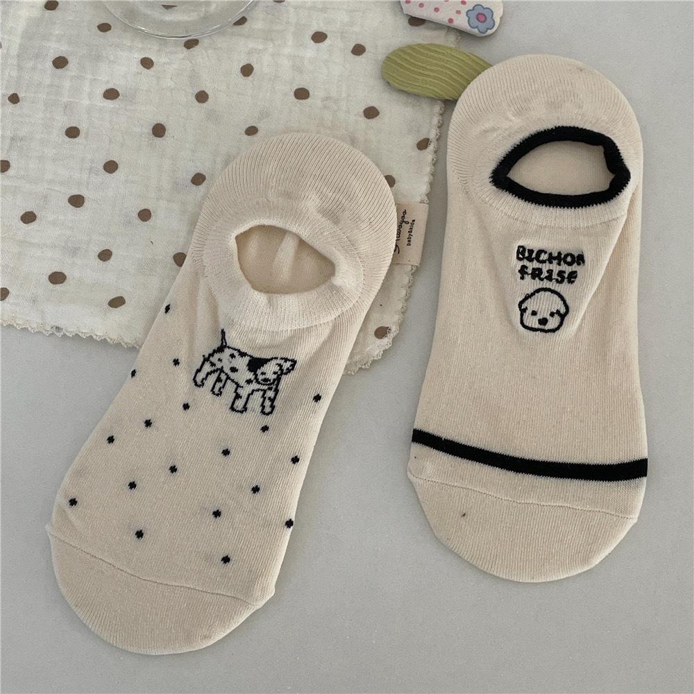 Puppy Embroidered Boat Socks, Summer Breathable Socks, Preppy Casual Cotton Socks