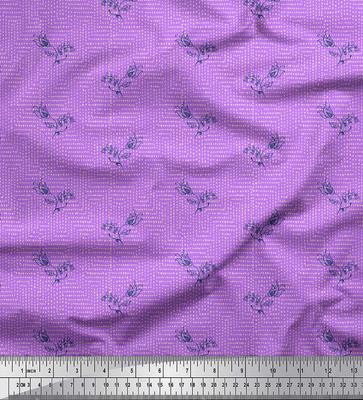 Purple Japan Crepe Satin Fabric Artistic Bud Floral Print Fabric by the Metre 42 Inch