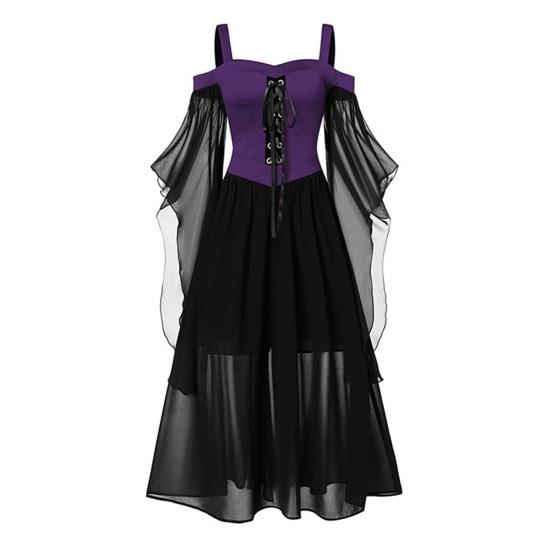 

Костюмы на Хэллоуин, фея, шифон, рукав «летучая мышь», женское платье макси, платье-комбинация трапециевидной формы, костюм, коктейльное платье для вечеринки, выпускного вечера XL фиолетовый