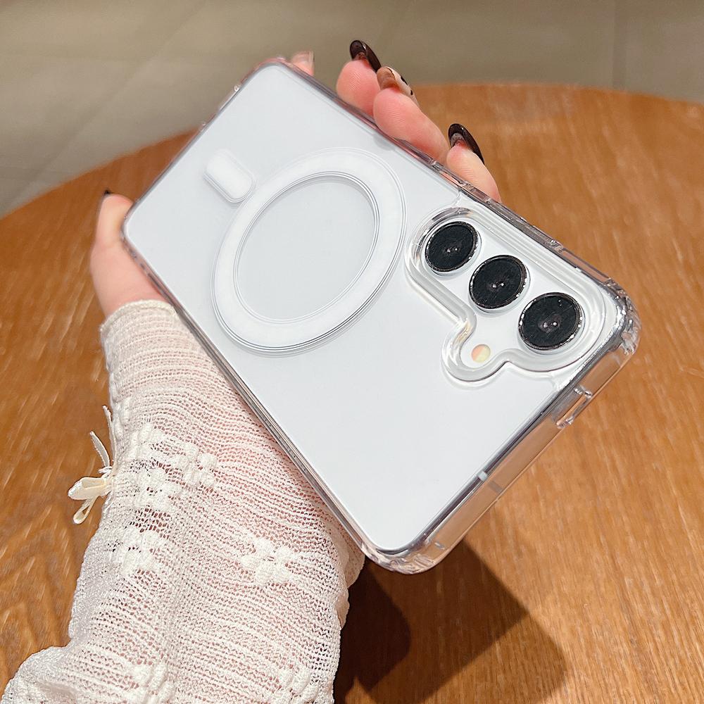 KEYSION Crystal HD Transparent for Magsafe Magnetic Wireless Charge Case for Samsung Galaxy S22 S23 Ultra S21 FE Hard Cover