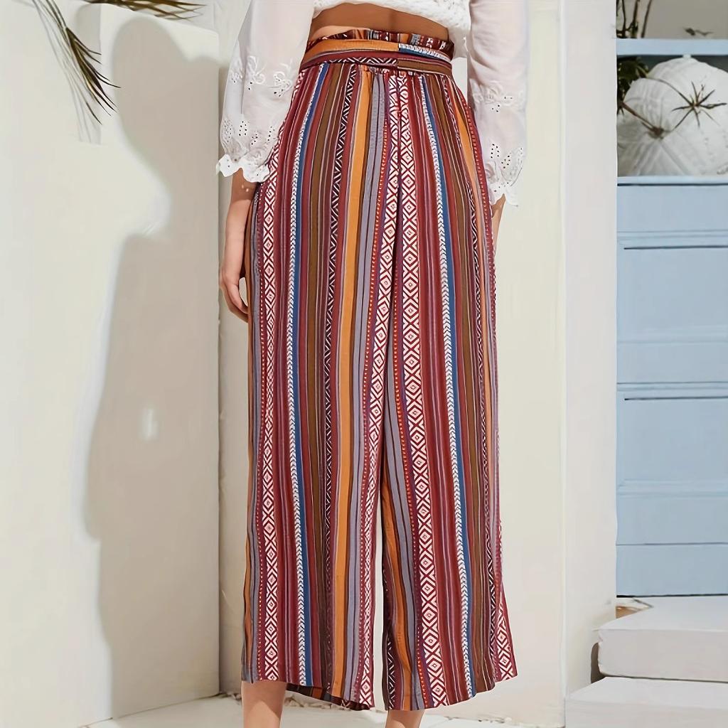 Women's ethnic style casual striped wide-leg pants