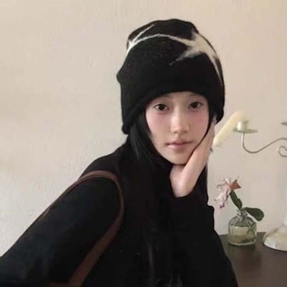 Streetwear Jacquard Woolen Hat Hip-hop Y2K Pullover Cap Personality Star Knitted Hat Warmer