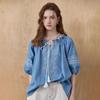 Ethnic Embroidery Puff Sleeve Denim Blouse Ze07qb006nh