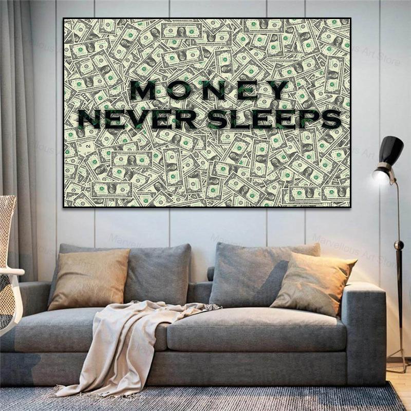 Hart arbeiten Geld Kunst Motivationszitate Leinwandmalerei Moderne Poster Drucke Wandkunst Bilder für Büro Flur Heimdekor