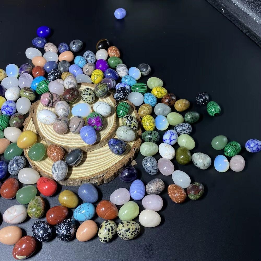 10pcs Multifunctional Natural Polished Stone Egg Random Pattern 22x30mm Easter Decoration Egg Mini DIY Egg Craft
