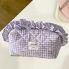 Large Capacity Ruffle Makeup Bag Plaid Pattern Wash Storage Bag Toiletry Organizer  Skincare