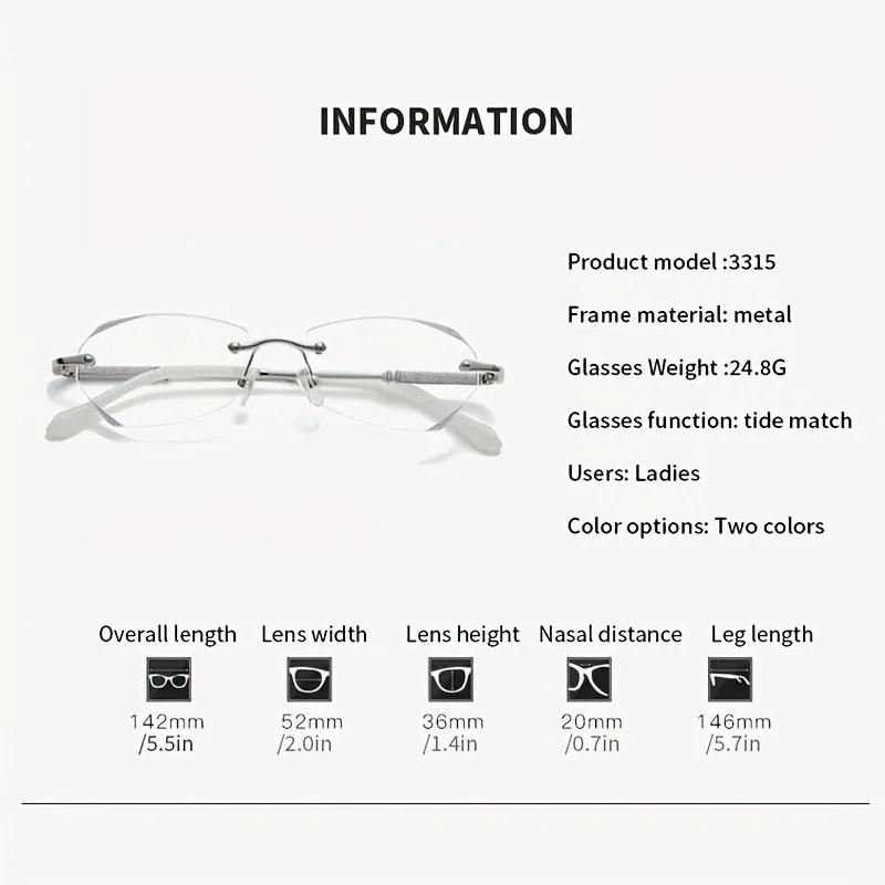 2PCS Reading Glasses Frameless Diamond Trimming Presbyopic Glasses Anti Blue Super Light Reading Glasses