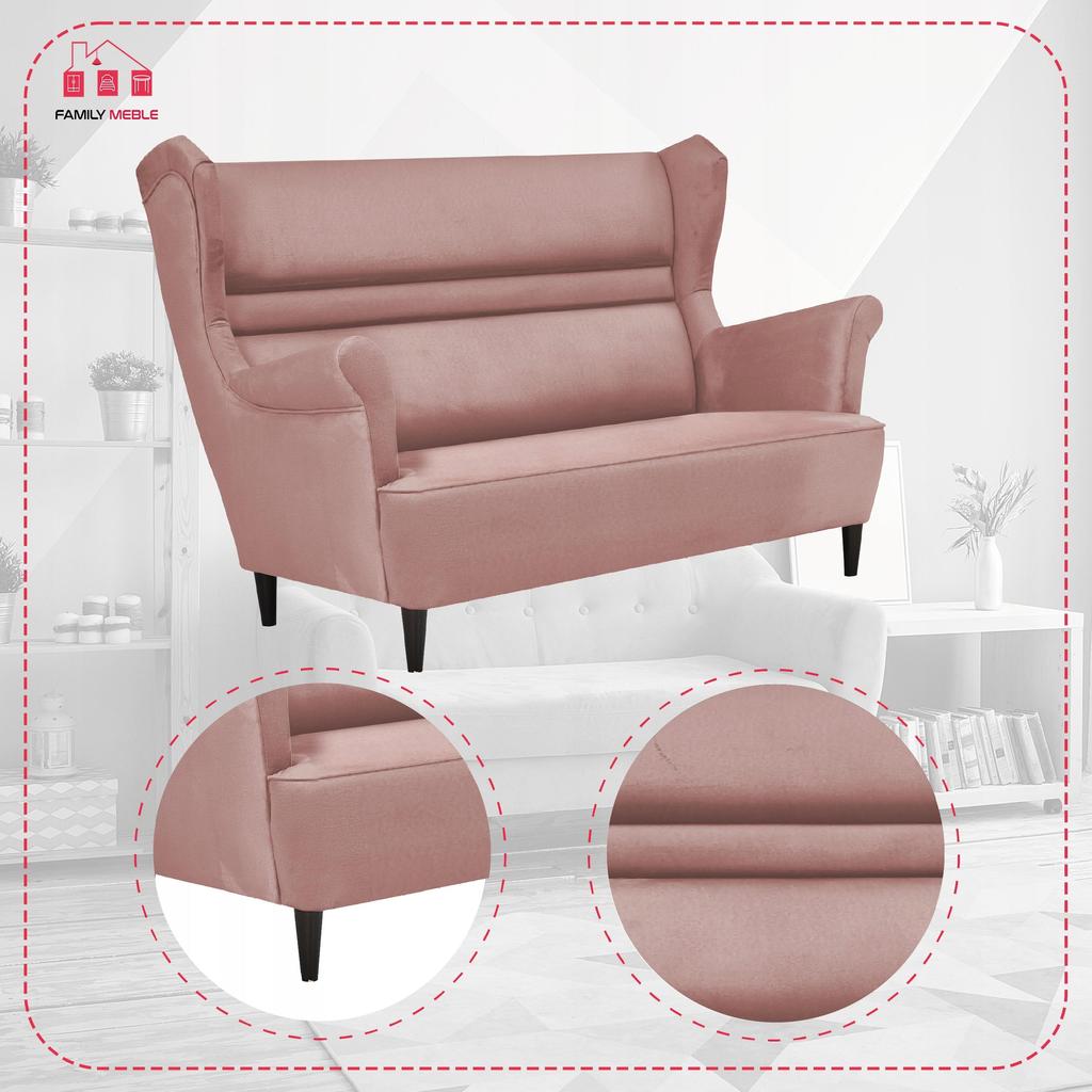 Sofa kanapa uszak Zoja skandynawska nie rozkładana Family Meble liliowa róż