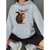 Women's Holiday Reindeer Antler Squirrel Hoodie, Christmas Lights Print Long Sleeve Sweatshirt with Pockets, Stretchy Knit Pullover
